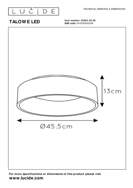 Lucide TALOWE LED - Deckenleuchte - Ø 45,5 cm - LED Dim. - 1x30W 3000K - Schwarz - TECHNISCH